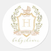 Baby Carriage Crest Monogram | Neutral Baby Shower ラウンドシール (正面)