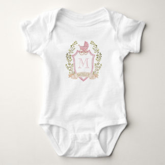 Baby Carriage Crest Monogram | Pink Baby Shower ベビーボディスーツ