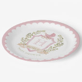 Baby Carriage Crest Monogram | Pink Baby Shower ペーパープレート (アングル)