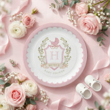 Baby Carriage Crest Monogram | Pink Baby Shower