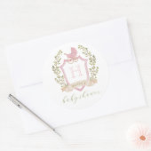 Baby Carriage Crest Monogram | Pink Baby Shower ラウンドシール (封筒)