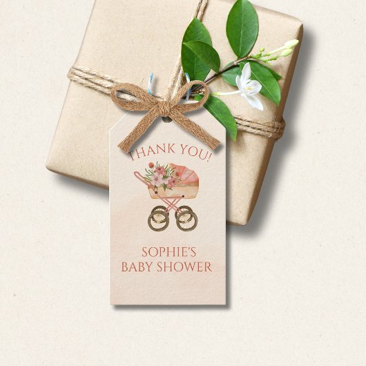 Baby Carriage Floral Thank You ギフトタグ