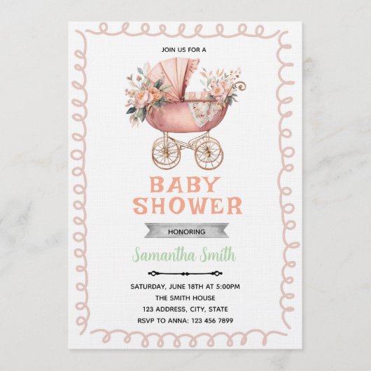 Baby carriage shower invitation 招待状 (正面)