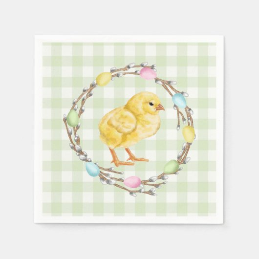 Baby Chick And Pastel Willow Wreath Easter スタンダードカクテルナプキン (正面)