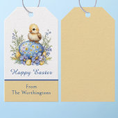 Baby Chick Happy Easter Egg Blue Yellow Flowers ギフトタグ