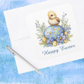 Baby Chick Happy Easter Egg Blue Yellow Flowers スクエアシール