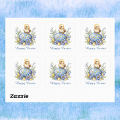 Baby Chick Happy Easter Egg Blue Yellow Flowers スクエアシール