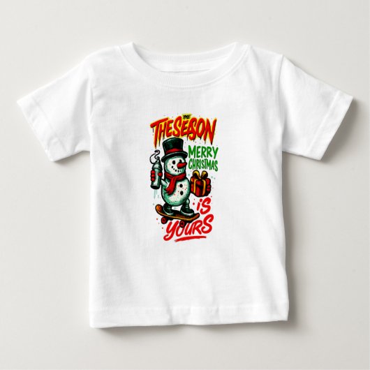  Baby Christmas Snowman Ultra-Soft Festive ベビーTシャツ (正面)
