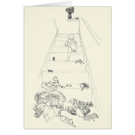 Baby Climbing the Stairs Drawing Funny Family Art