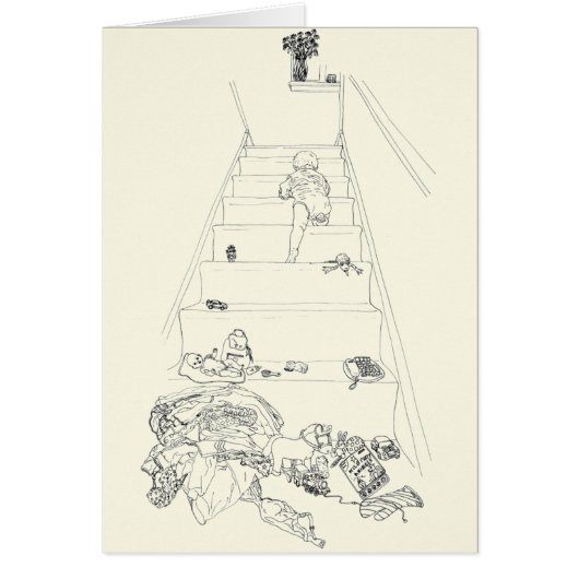Baby Climbing the Stairs Drawing Funny Family Art (正面)
