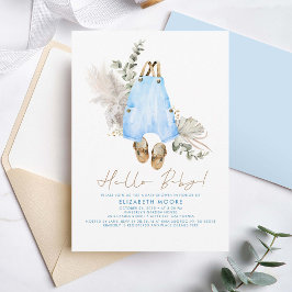 Baby Clothes Blue Sage and Brown Cute Boy 招待状