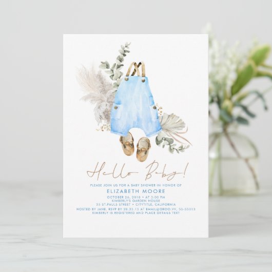 Baby Clothes Blue Sage and Brown Cute Boy 招待状 (スタンド正面)