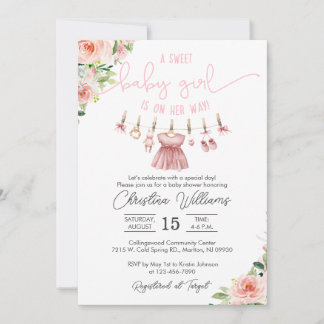 Baby Cloths赤ちゃんシャワー招待状for a Girl 招待状
