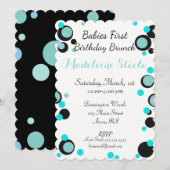 BABY&CO ティールブルー&ブラックのドットパーティー 招待状 (正面/裏面)