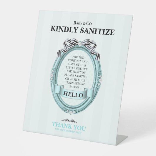 Baby & Co Sanitize Station Table Sign 台座サイン (正面)