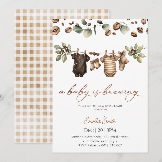 Baby Coffee Bean clothesline  Baby Shower  招待状 (正面/裏面)