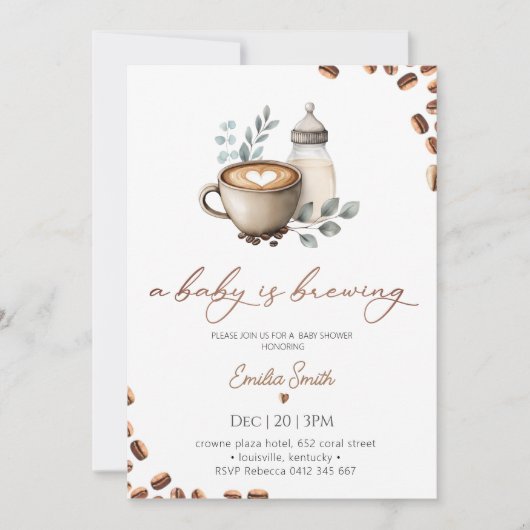 Baby Coffee Bean gender neutral Baby Shower  招待状 (正面)