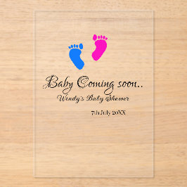 Baby coming soon baby shower blue pink baby feet n アクリル招待状