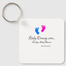 Baby coming soon baby shower blue pink baby feet n キーホルダー