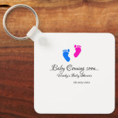 Baby coming soon baby shower blue pink baby feet n キーホルダー (正面)