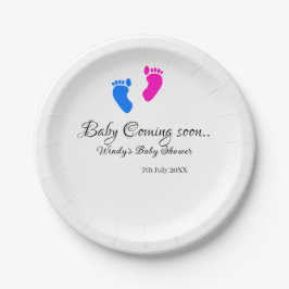 Baby coming soon baby shower blue pink baby feet n ペーパープレート