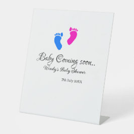 Baby coming soon baby shower blue pink baby feet n 台座サイン