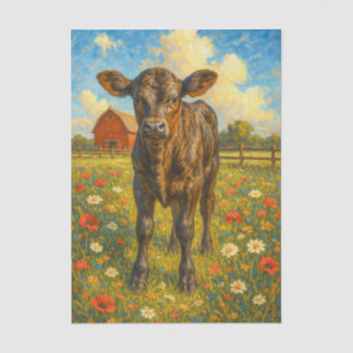 Baby Cow in Pasture Farmhouse Decoupage Paper  薄葉紙