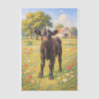 Baby Cow in Pasture Farmhouse Decoupage Paper  薄葉紙