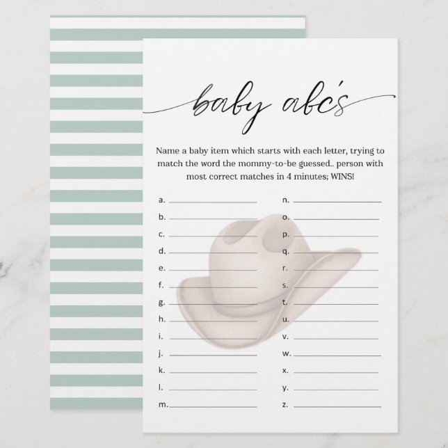 Baby Cowboy ABC Shower Game with Green (正面/裏面)
