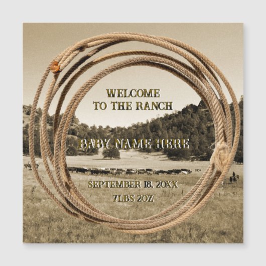 Baby Cowboy/Cowgirl Announcement Magnetic Card (正面)
