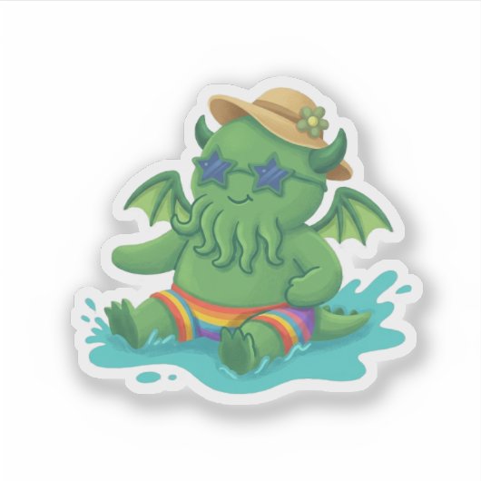 Baby Cthulhu frolicking in water シール (正面)