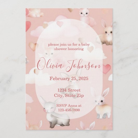 Baby Cupid Animals Baby Shower Invitation 招待状 (正面)