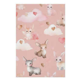Baby Cupid Animals Nursery Art Print – Watercolor ポスター