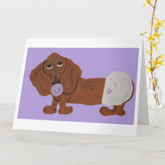 Baby Dachshund カード (黄色い花)