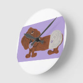 Baby Dachshund ラウンド壁時計 (傾斜)