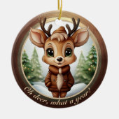 Baby Deer Antlers Animal Character Christmas 🦌🎄 セラミックオーナメント (正面)