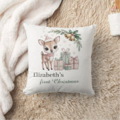 Baby Deer Christmas Personalized Reindeer Holiday クッション (ブランケット)