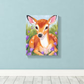 Baby Deer Fawn Animal Painting キャンバスプリント (インサイチュ (ウッドフロア))