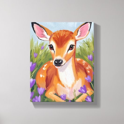Baby Deer Fawn Animal Painting キャンバスプリント (正面)