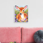 Baby Deer Fawn Animal Painting キャンバスプリント (インサイチュ (リビング))