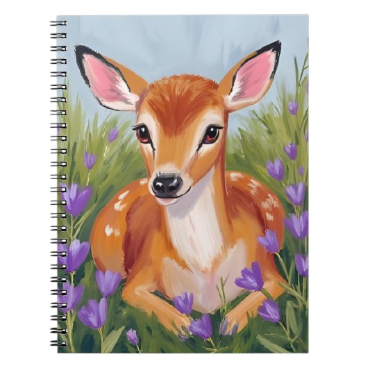 Baby Deer Fawn Animal Watercolor Painting ノートブック (正面)
