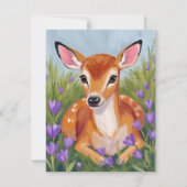 Baby Deer Fawn Animal Watercolor Painting Card (正面)