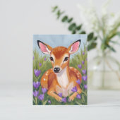 Baby Deer Fawn Animal Watercolor Painting Card (スタンド正面)