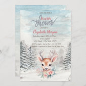 Baby Deer Flower Forest Snow Baby Shower   招待状 (正面/裏面)