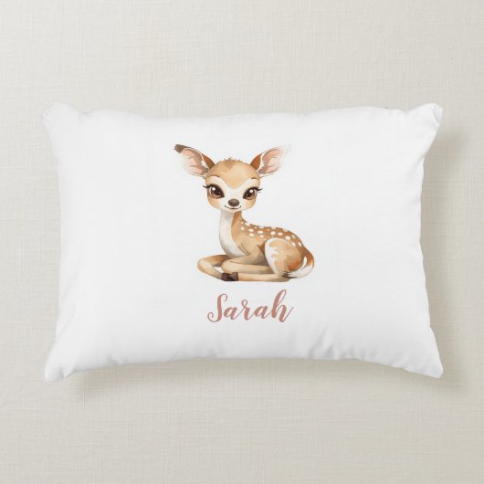 Baby Deer Nursery Lumbar Pillow | Custom Name アクセントクッション (正面)