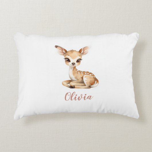 Baby Deer Nursery Lumbar Pillow | Custom Name アクセントクッション (正面)