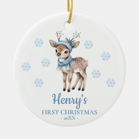 Baby Deer Personalized Baby's First Christmas セラミックオーナメント (正面)