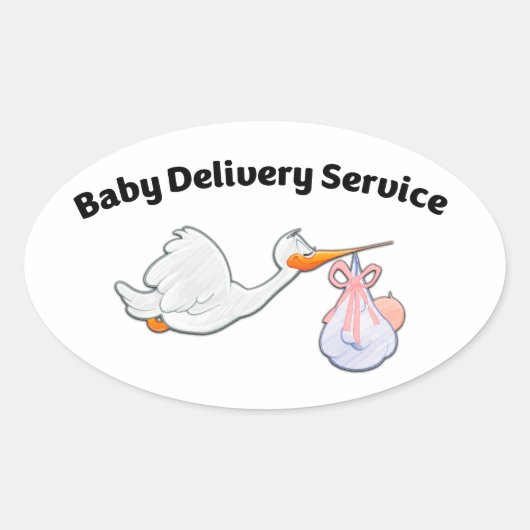 Baby Delivery Service ! Funny Midwife Baby Stork 楕円形シール (正面)