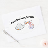 Baby Delivery Service ! Funny Midwife Baby Stork 楕円形シール (封筒)