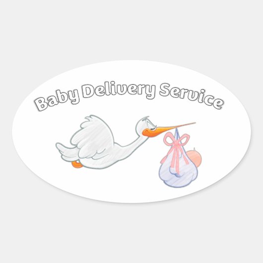 Baby Delivery Service Funny Midwife Stork Baby 楕円形シール (正面)
